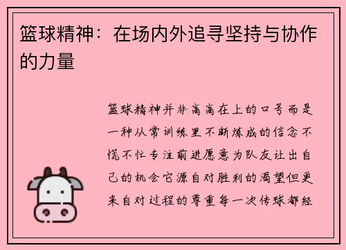 篮球精神：在场内外追寻坚持与协作的力量