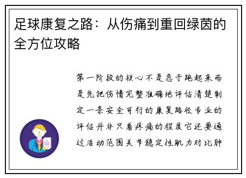 足球康复之路：从伤痛到重回绿茵的全方位攻略